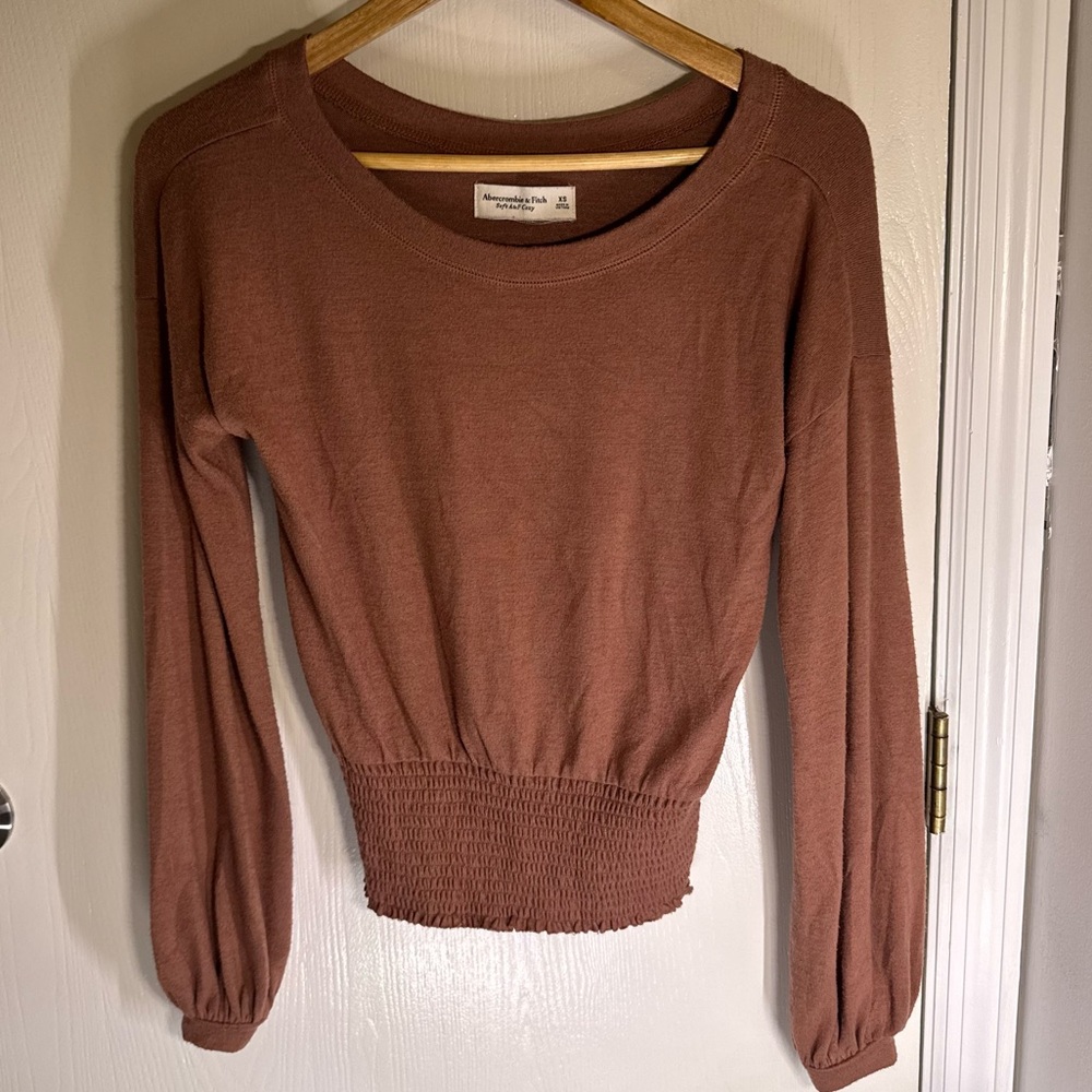 Abercrombie & Fitch Rust Long Sleeve Top Smocked Waist